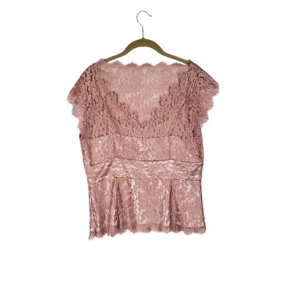 Ann Taylor Scalloped Lace Cap Sleeve Occasion Top Dusty Pink & Gold Size 10 - Picture 2 of 8